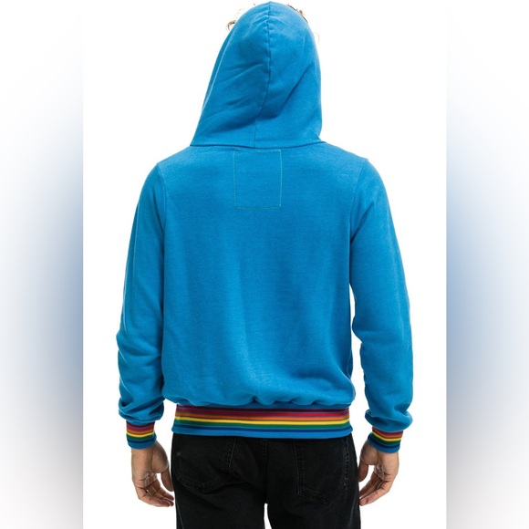 Aviator Nation Rainbow Rib Cuff Zip Up Hoodie Ocean Blue Turquoise Large NWT - Picture 2 of 15